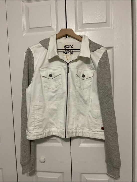Peace Love World Jackets & Blazers - Peace Love World White & Gray Mixed-Media Zip Jacket